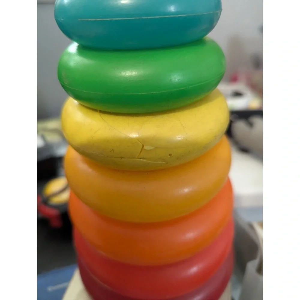 Fisher price 740 toy ring stacker rock a stack 10 plastic rainbow rings learning